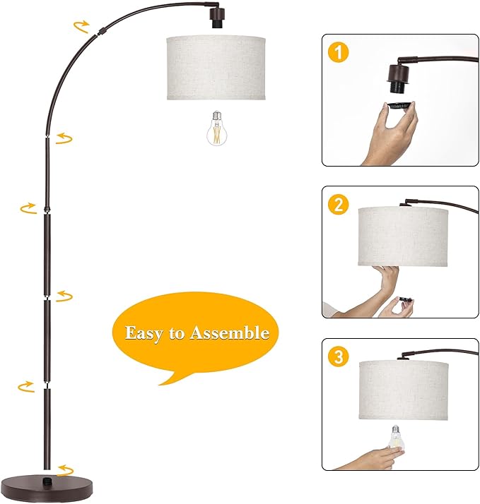 Floor Lamp for Living Room，Arc Floor Lamp with Adjustable Lamp Head Tall Pole Standing Lamp with On/Off Pedal Switch Over Couch Arched Reading Light for Bedroom Study Room 8W LED Bulb Included （Brown）
