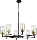 9MMML 8 Lights Black and Gold Chandelier, Modern Glass Ceiling Chandelier Light Fixture, Large Ceiling Hanging Light for Dining Room, Living Room, Bedroom, Kitchen, Over Table, Foyer, E26 Base
