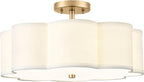 Gold Semi Flush Mount Ceiling Lights, 4-Light 18" Ceiling Light Fixtures with Fabric Shade in Flower Shape, Farmhouse Brass Drum Lighting for Nursery Bedroom Kitchen, AD-22009-4SF-GD