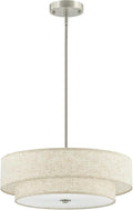 VONLUCE Modern Chandeliers, 18" Drum Chandeliers with 2-Layer Fabric Shade, 4-Light Pendant Light Fixture with E26 Base, Light Fixture for Dining Room Bedroom Living Room, Linen Shade & Nickel Finish