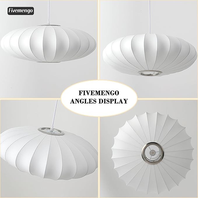 Large 23.6 inch Lantern Pendant Light, White Imitation Silk Lampshade, Bubble Pendant Light, Hanging Lamp Simple Chandelier for Living Dinning Room Kitchen Island Bedroom Restaurant Cafe