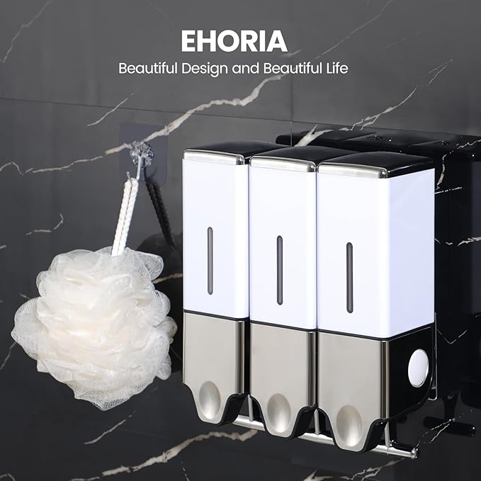 3-in-1 Quadrate Dispensers for The Shower,Shower soap Dispenser,Conditioner Dispenser, Shampoo Dispenser,No Drilled Wall Mounted Distributor,Hotel,Bathroom,Home (Triple, White)