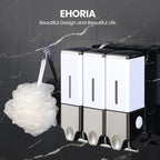 3-in-1 Quadrate Dispensers for The Shower,Shower soap Dispenser,Conditioner Dispenser, Shampoo Dispenser,No Drilled Wall Mounted Distributor,Hotel,Bathroom,Home (Triple, White)