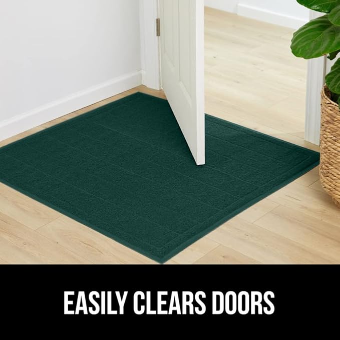 GORILLA GRIP Dirt Grabber Mesh Doormat, Low-Profile, Stain and Fade Resistant Heavy Duty Quick Dry Striped Doormats, Mats for Indoor or Outdoor Entry, Shoe Scraper, Garage Entrance Mat, 35x23, Green