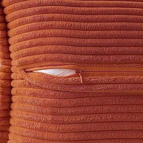 MIULEE Rust Fall Decorative Euro Sham Throw Pillow Covers for Couch Bed Livingroom 22x22 Inch Set of 2 Boho Accent Throw Pllows Broadside Striped Patchwork Soft Corduroy Pillowcases