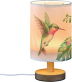 Table Lamp Flying Hummingbird Nature Tropical Orchid Flower Jungle Leaves Nightstand Lamp with Wood Base Fabric Lamp Shade Bedside Desk Lamp for Living Room Bedroom Kids Room Office