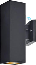 wowlite Outdoor Wall Light with Dusk to Dawn Sensor, 6000K Cool Light LED Up Down Sconce, Waterproof 13" Modern Square Matte Black Exterior Light Fixture Wall Mount for Porch Patio Garage, ETL Listed
