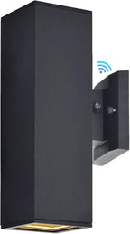 wowlite Outdoor Wall Light with Dusk to Dawn Sensor, 6000K Cool Light LED Up Down Sconce, Waterproof 13" Modern Square Matte Black Exterior Light Fixture Wall Mount for Porch Patio Garage, ETL Listed