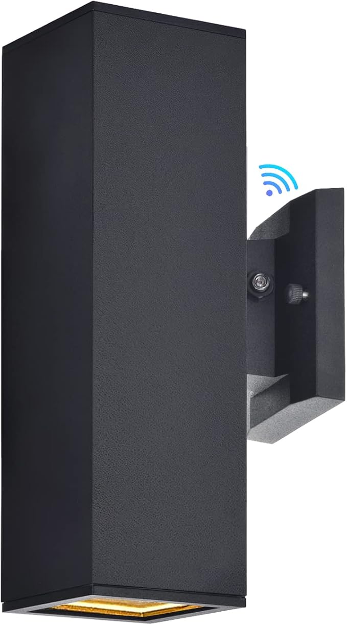 wowlite Outdoor Wall Light with Dusk to Dawn Sensor, 6000K Cool Light LED Up Down Sconce, Waterproof 13" Modern Square Matte Black Exterior Light Fixture Wall Mount for Porch Patio Garage, ETL Listed