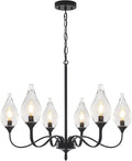 6-Light Farmhouse Black Chandelier 23.6 Inch - Rustic Industrial Iron Candle Hanging with Clear Glass Shades - Dining Room Lighting Fixture for Hallway, Living Room, Foyer, Bedroom,Kitchen Island