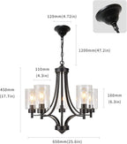 Contemporary Black Chandelier 5 Lights Farmhouse Dining Room Lighting Fixtures Hanging Bedroom Chandeliers with Clear Glass Shade Ceiling Pendant Light Black Foyer Light