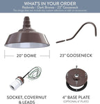 Steel Lighting Co. Redondo Barn Light | Outdoor Wall Mounted | 20 inch Dome | 23 inch Gooseneck | Large Farmhouse Warehouse Light Made in America | Dark Bronze Exterior/White Interior