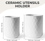 MIAMIO – Kitchen Utensil Holder Ceramic/Kitchen Organizer Set, Farmhouse Decor for Organizing Countertop and Storing Cutlery, Cooking Spoons, and Accessories - Palmanova Collection (White)