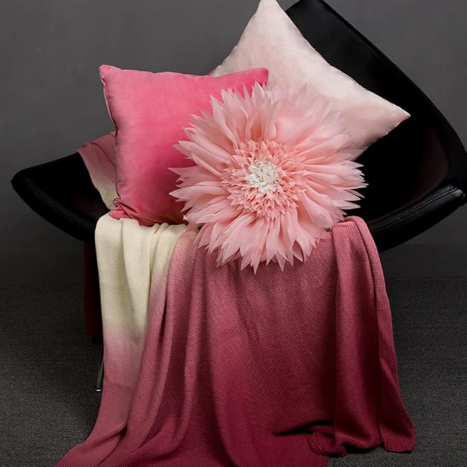 3D Pink Flower Pillow Decorative Round Throw Pillows Handmade Cute Daisy Accent Pillows Soft Floral Cushion for Bed Couch Chair Car Bedroom Living Room Home Decor Gifts 14Inch Pink and White