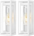 15" Large Outdoor Wall Lights, 2 Pack White Outdoor Light Fixtures, Modern Waterproof Exterior Lighting Sconces with Clear Glass Shade for Front Door, Porch, Garage