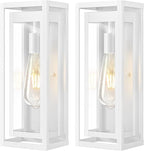 15" Large Outdoor Wall Lights, 2 Pack White Outdoor Light Fixtures, Modern Waterproof Exterior Lighting Sconces with Clear Glass Shade for Front Door, Porch, Garage