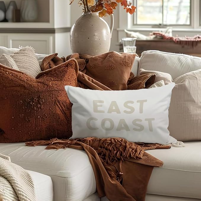 Coastal Throw Pillow Cover 12x20, Clean Girl Beige Preppy East Coast Coquette Decor for Girls Room College Sofa Couch Dorm - Beige