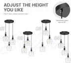Emliviar 3-Light Chandelier Hanging Light Fixture, Modern Cluster Pendant Lighting for Kitchen Island with Clear Seeded Glass, Black Finish, DYE286G2-3 BK
