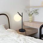 Mid Century Modern Table Lamp Contemporary White Glass Globe Table Lamp Vintage Nordic Desk Lamp Metal Nightstand Lamp for Office Study Room Bedroom(H19.2)