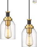 zeyu Modern Hanging Pendant Lights 2 Pack, Kitchen Pendant Lighting with Clear Glass Shade, Black and Gold Finish, ZG33M1L-2 BK+BG