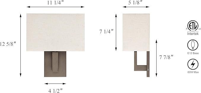 XiNBEi Lighting Bedside Wall Lamp, Single Wall Sconce Lighting with Fabric Shade Dark Bronze Reading Wall Mounted Light for Bedroom Living Room XB-W1289-DB