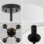 Semi Flush Mount Ceiling Light Fixture Black 4-Light Modern Chandelier Ceiling Light Fixtures Mount with White Drum Fabric Shade 12.6 inch Close to Ceiling Lighting for Foyer,Kitchen, Entryway