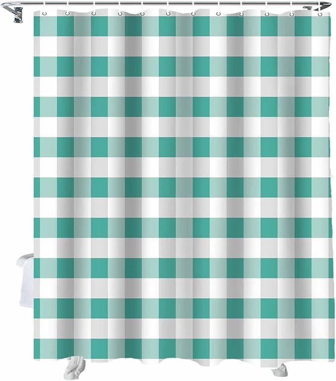 Vandarllin Rustic Green White Buffalo Check Plaid Pattern Shower Curtain, Farmhouse Shower Curtains Set with Hooks, Waterproof Fabric Bathroom Curtains Decor Home Accessories, Stall Long 36 X 78 Inch