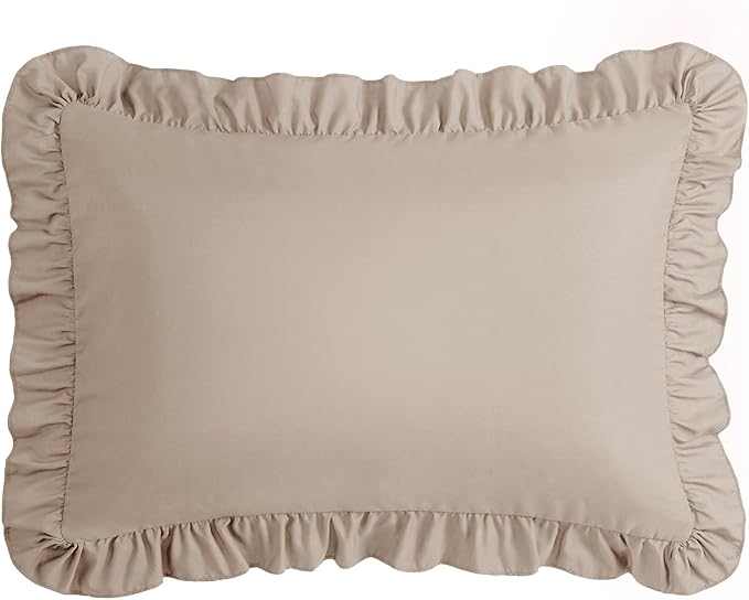 KKJIAF Ruffle Body Pillow Cases Set of 1, Ruffled Pillow Covers with Envelope Closure, Body Pillowcases Size of 20" x 54", Ruffled Long Pillow Shams, Khaki
