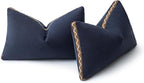 Decorative Neutral Linen Throw Pillow Covers 12x20 Inch Set of 2, Navy Blue Boho Farmhouse Pillow Covers with Braid Fringe for Sofa Bed Modern Couch Pillow Cases for Organic Home Decor