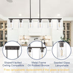 TODOLUZ 6-Lights Farmhouse Chandelier Island Lighting with Seeded Glass Shade, Modern Hanging Ceiling Light Fixtures for Kitchen Bar in Oil Rubbed Bronze