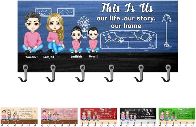 Personalized This is Us Family Key Holder Custom Name Portrait Wall Mounted Key Hanger for Entryway Hallway Home Decor Organizer Hanger Birthday Wedding Housewarming Gifts for Family Couple