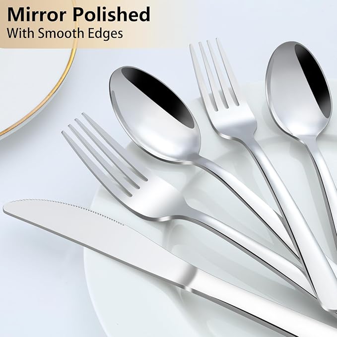 Pleafind 60-Pcs Silverware Set Service for 12, Premium Stainless Steel Flatware Set, Include Forks Spoons and Knives Set, Mirror Polished Cutlery Utensil Set for Home Restaurant, Dishwasher Safe