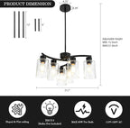 6-Light Modern Chandelier Black Chandeliers for Dining Room Seeded Glass Pendant Lights for Kitchen Island Living Room Foyer Bedroom E26 Base