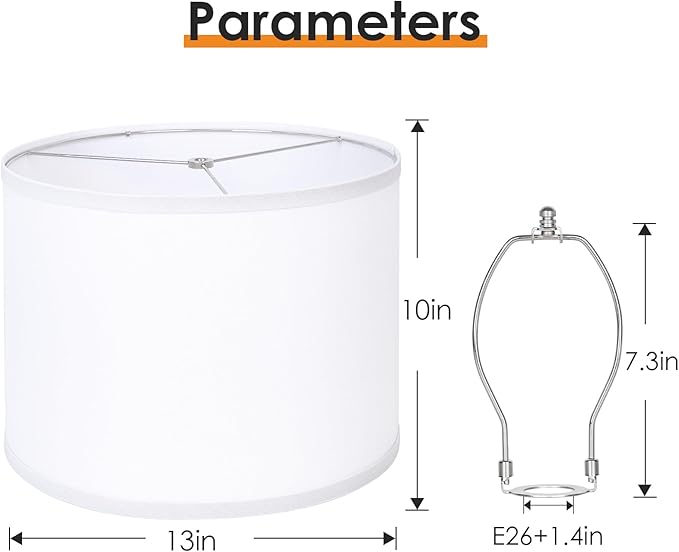 Lamp Shades Set of 2, Drum Lampshades 13" Top x 13" Bottom x 10" High with Spider Fitter, Large Replacement Lamp Shades for Table Lamps, Floor Lamps, Easy Assembly Required (2, White)