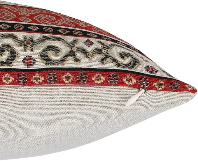 Tapestry Stylish Red-Black 16"x16" Pillow Cover Sham Ethnic Turkish Kilim Tribal Style Throw Decorative for Home Decor, Sofa, Couch, Porch, Patio, Window Seat