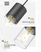 Black Pendant Lights Kitchen Island, Modern Hanging Lights Fixtures with Cylinder Clear Glass, Industrial Kitchen Pendant Lighting Over Island for Dining Room, AD-24023-1P-BK