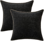 MIULEE Pack of 2 Couch Throw Pillow Covers 20x20 Inch Black Farmhouse Decorative Pillow Covers with Stitched Edge Soft Chenille Solid Dyed Spring Pillow Covers for Sofa Bed Living Room