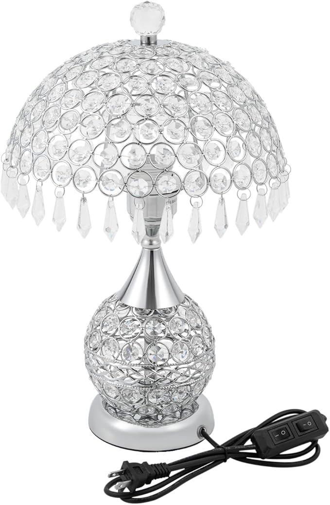 Eapmic Table Lamp,Bedside End Table Lamp Modern Nightstand Desk Lamp Geometric Lamp with Shade for Living Bedroom Office(Modern,Style 5,Silver)