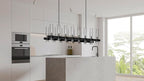 Black Linear Chandelier, 54 Inch 16-Lights Modern Kitchen Island Dining Room Over Table Light Fixture, Industrial Farmhouse Large Pendant Lighting with Glass Shade