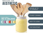 Comfify Wide Mouth Mason Jar Utensil Holder Decorative Kitchenware Organizer Crock, Dishwasher Safe - Kitchen Caddy Green, Large Size 7" High - Yellow