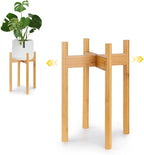 Fox & Fern Adjustable Tall Plant Stand Indoor — 8 to 12 Inch Premium Mid Century Bamboo Plant Stand with Adjustable Width; Plug In Design; Easy to Assemble; Two Heights - For 8, 9, 10, 11 & 12 In Pots