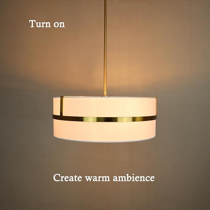 HYDELITE Gold Pendant Light Fixtures Drum Modern Pendant Light 4 Light with Linen Shade for Dinning Room Living Room Bedroom Kitchen Island
