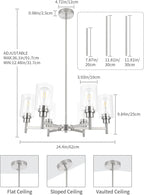 Farmhouse Chandeliers for Dining Room Brushed Nickel Chandelier Fixture with Clear Glass Shades 6 Light Dining Room Light Fixtures Pendant Lights for Kitchen Island Living Room Staircase