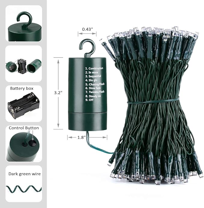 Joomer Red Battery Christmas Lights, 66ft 200LED Fairy Lights Battery Operated Timer 8 Modes Waterproof for Outdoor Home Garden Party Holiday Christmas Trees Decoration