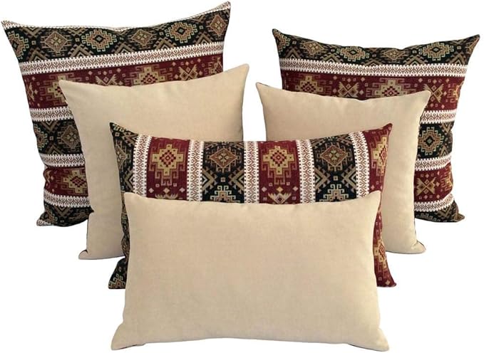 Large Throw Pillow Covers Burgundy Red and Green - 22 x 22 Inches Decorative Kilim Pillows, Boho Room Decor for Couch, Bohemian Square Case for Farmhouse, Aztec, Patio, Moroccan