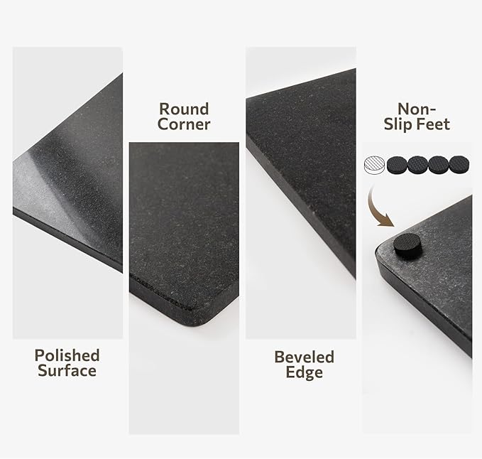 Natural Black Marble Cutting Board For Kitchen, 16 x 20 Inch Marble Slab Granite Cutting Board With Non-Slip Feet For Baking, Cheese, Chocolate, Black Granite