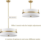 HYDELITE Gold Pendant Light Fixtures Drum Modern Pendant Light 4 Light with Linen Shade for Dinning Room Living Room Bedroom Kitchen Island