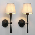 Yosoan Linen Shade Bedside Vanity Wall Sconce Set of 2, Vintage Industrial Hardwired Boho Indoor Wall Mounted with Funnel Textile for Bedroom Stairwell Hallway Bathroom(Black)