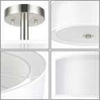 XiNBEi Lighting Semi Flush Mount Ceiling Light, 3 Light Close to Ceiling Light with Fabric Shade, 16" Drum Semi Flush Ceiling Light in Brushed Nickel for Living Room & Bedroom XB-SF1194-BN