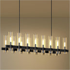 Black Linear Chandelier, 54 Inch 16-Lights Modern Kitchen Island Dining Room Over Table Light Fixture, Industrial Farmhouse Large Pendant Lighting with Glass Shade